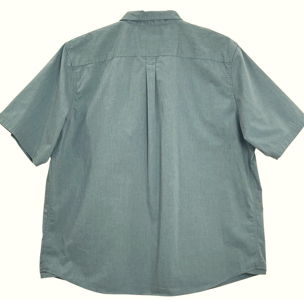 Wrangler Mens Button Down Shirt 2XL Green Short Sleeve Stretch Poplin Relaxed - Picture 2 of 9